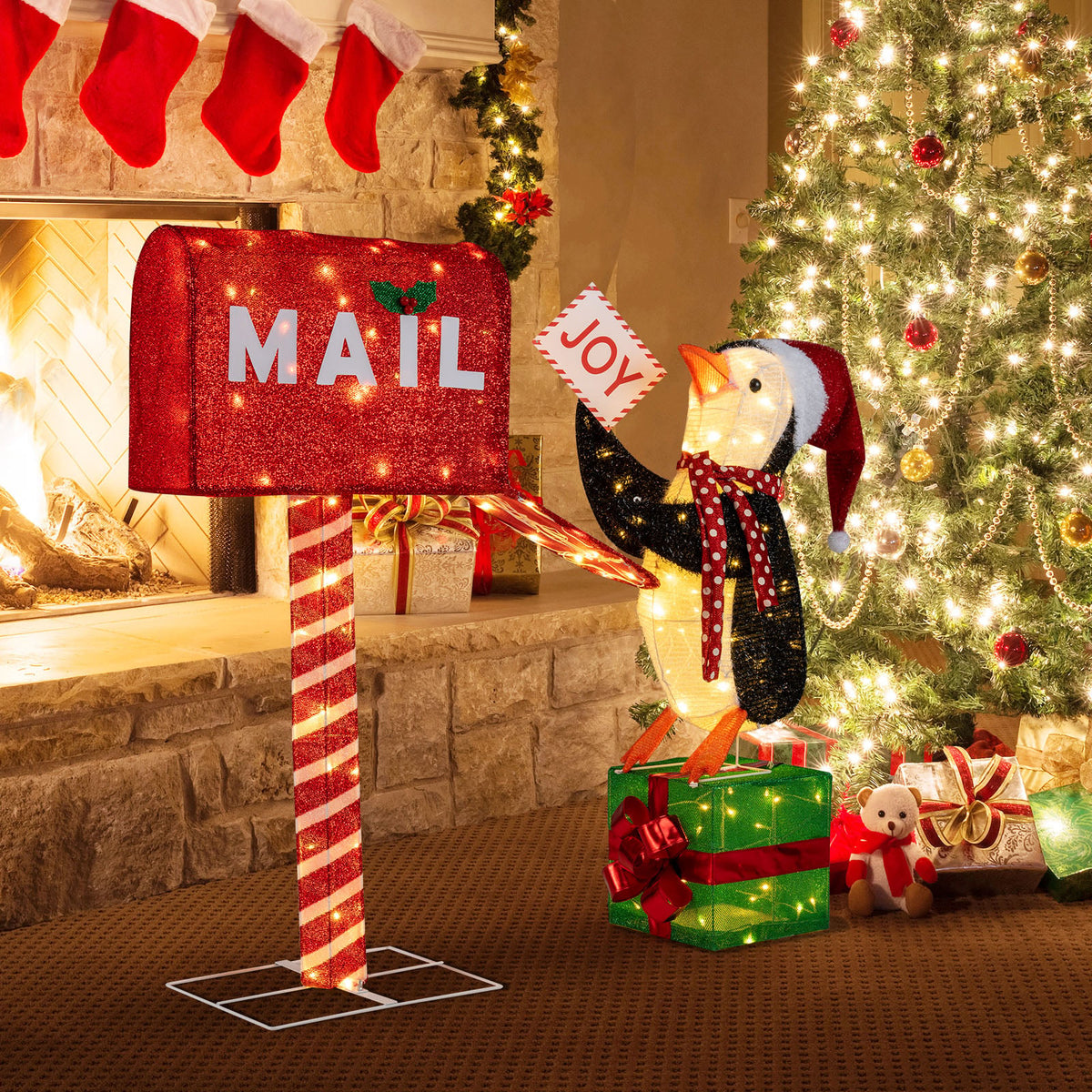 Lighted Christmas Decoration Mailbox and Penguin 3D Pre-Lit Xmas Holiday Decoration-Christmas Decorations & Accessories-DECOROLALA