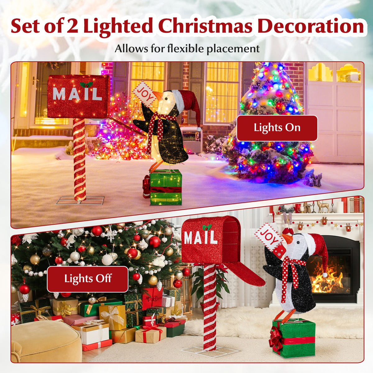 Lighted Christmas Decoration Mailbox and Penguin 3D Pre-Lit Xmas Holiday Decoration-Christmas Decorations & Accessories-DECOROLALA