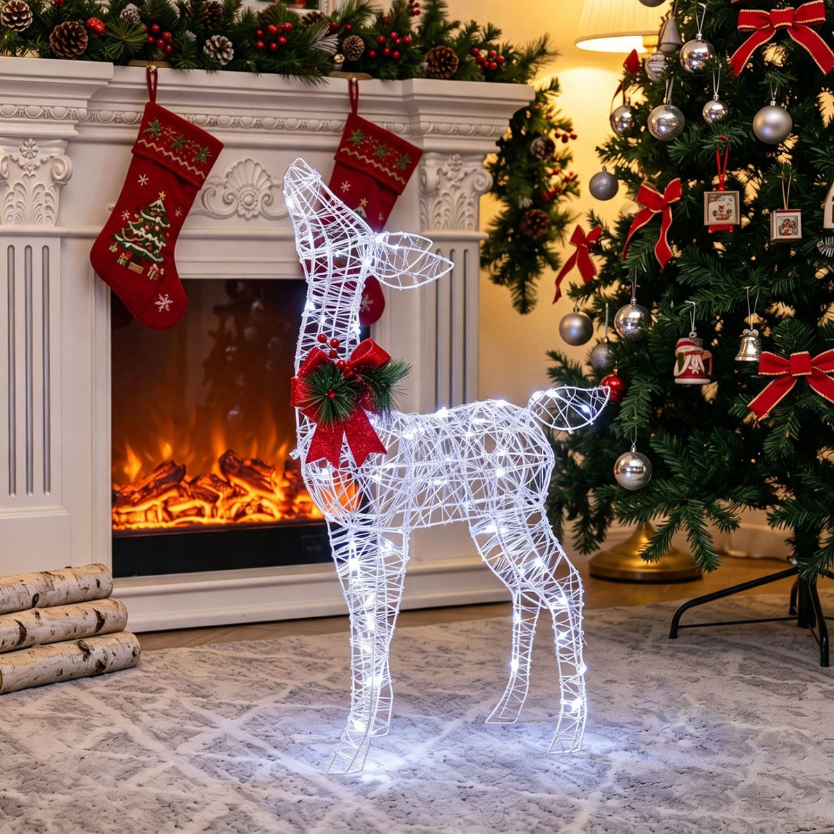 Lighted Christmas Deer Decorations with Cold White LED Lights-White-Christmas Decorations & Accessories-DECOROLALA