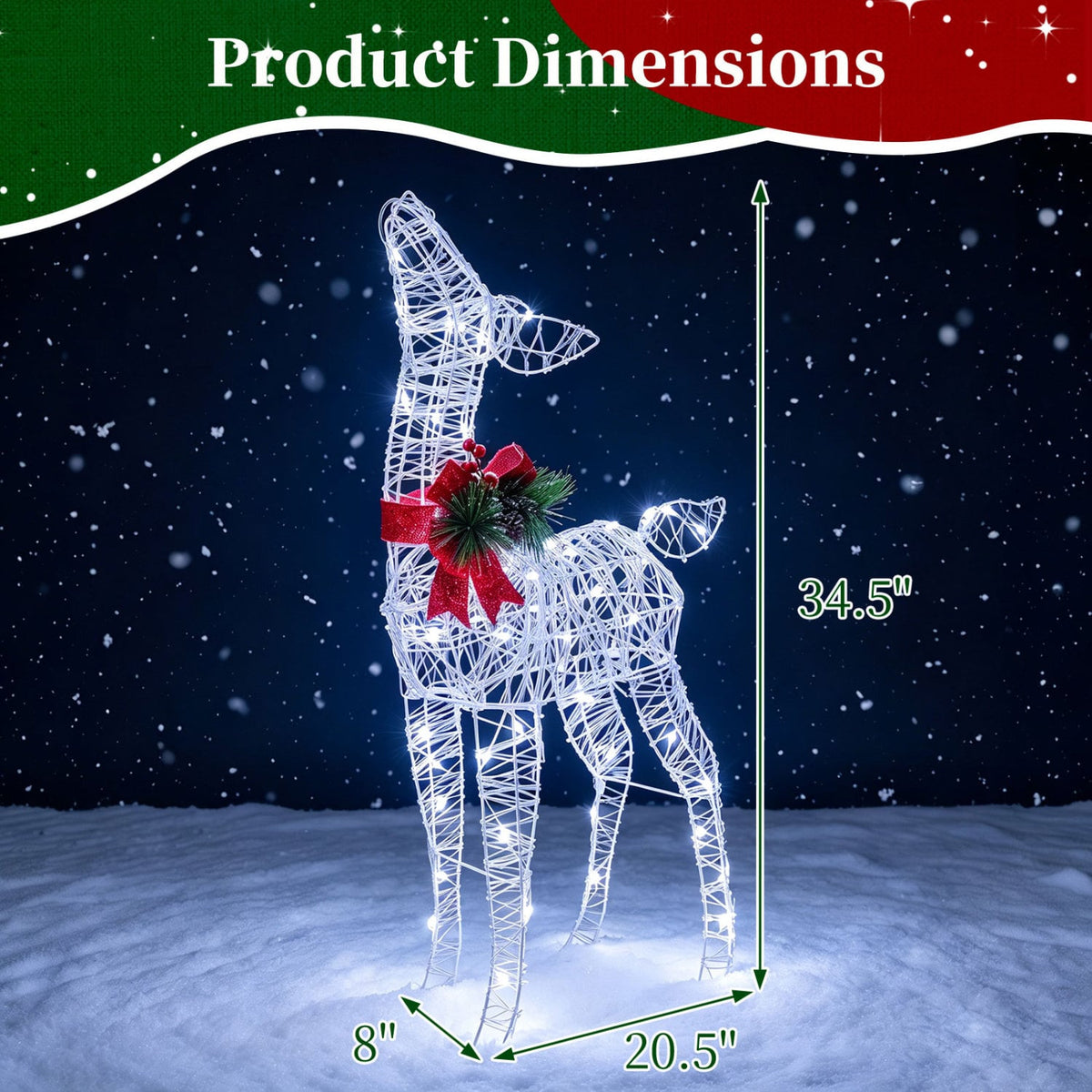 Lighted Christmas Deer Decorations with Cold White LED Lights-White-Christmas Decorations & Accessories-DECOROLALA