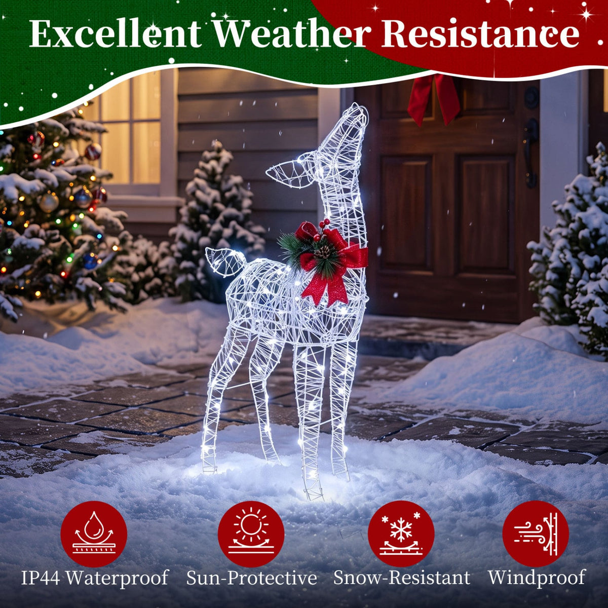 Lighted Christmas Deer Decorations with Cold White LED Lights-White-Christmas Decorations & Accessories-DECOROLALA