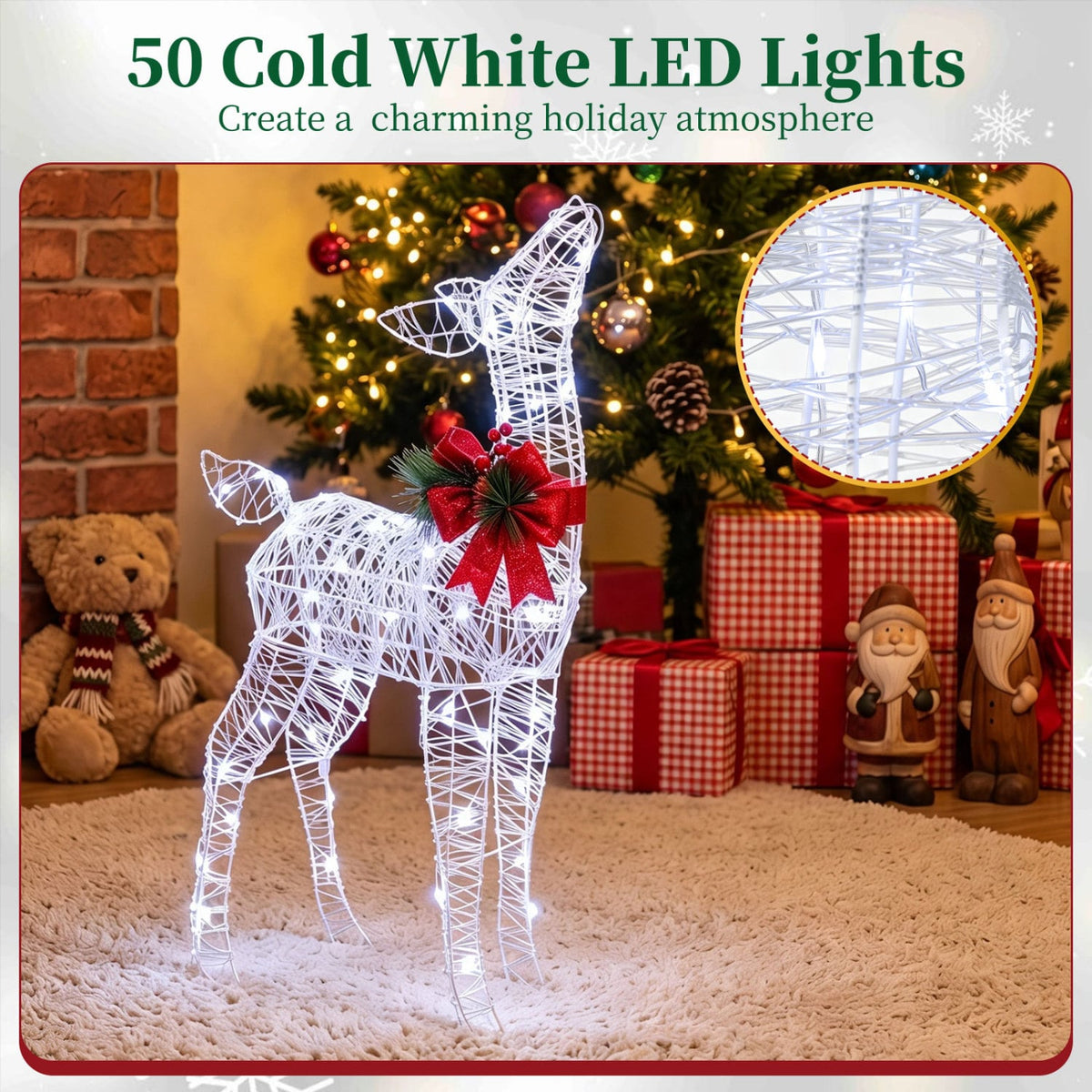 Lighted Christmas Deer Decorations with Cold White LED Lights-White-Christmas Decorations & Accessories-DECOROLALA