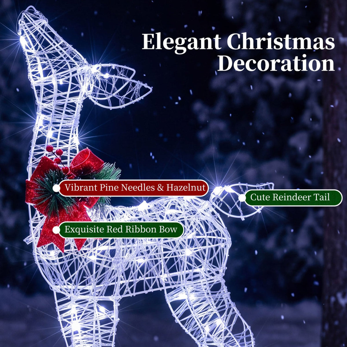 Lighted Christmas Deer Decorations with Cold White LED Lights-White-Christmas Decorations & Accessories-DECOROLALA