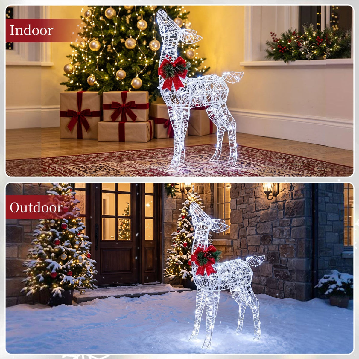 Lighted Christmas Deer Decorations with Cold White LED Lights-White-Christmas Decorations & Accessories-DECOROLALA