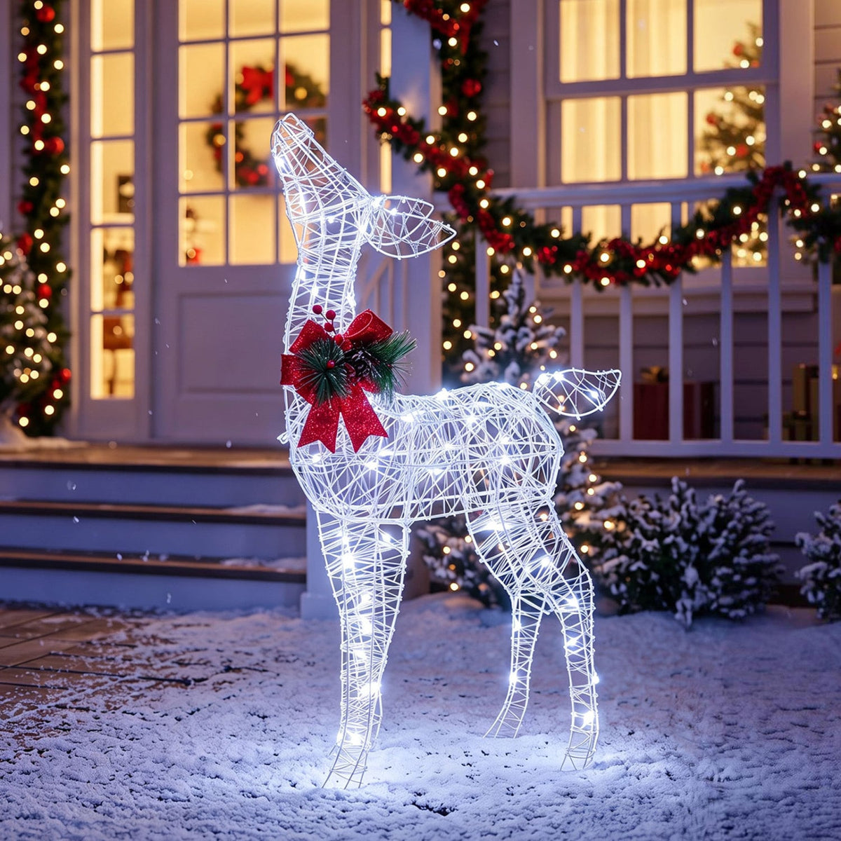 Lighted Christmas Deer Decorations with Cold White LED Lights-White-Christmas Decorations & Accessories-DECOROLALA