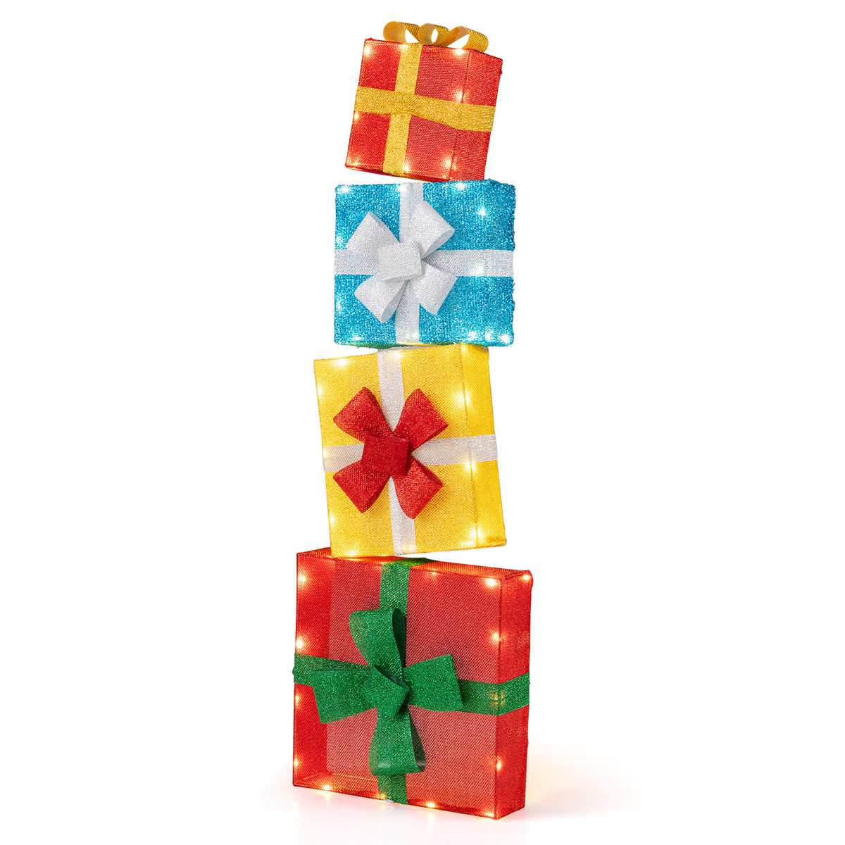 Lighted Gift Boxes Christmas Decoration 2D Set of 4 Pre-Lit Stacked Xmas Gift Boxes-Christmas Decorations & Accessories-DECOROLALA