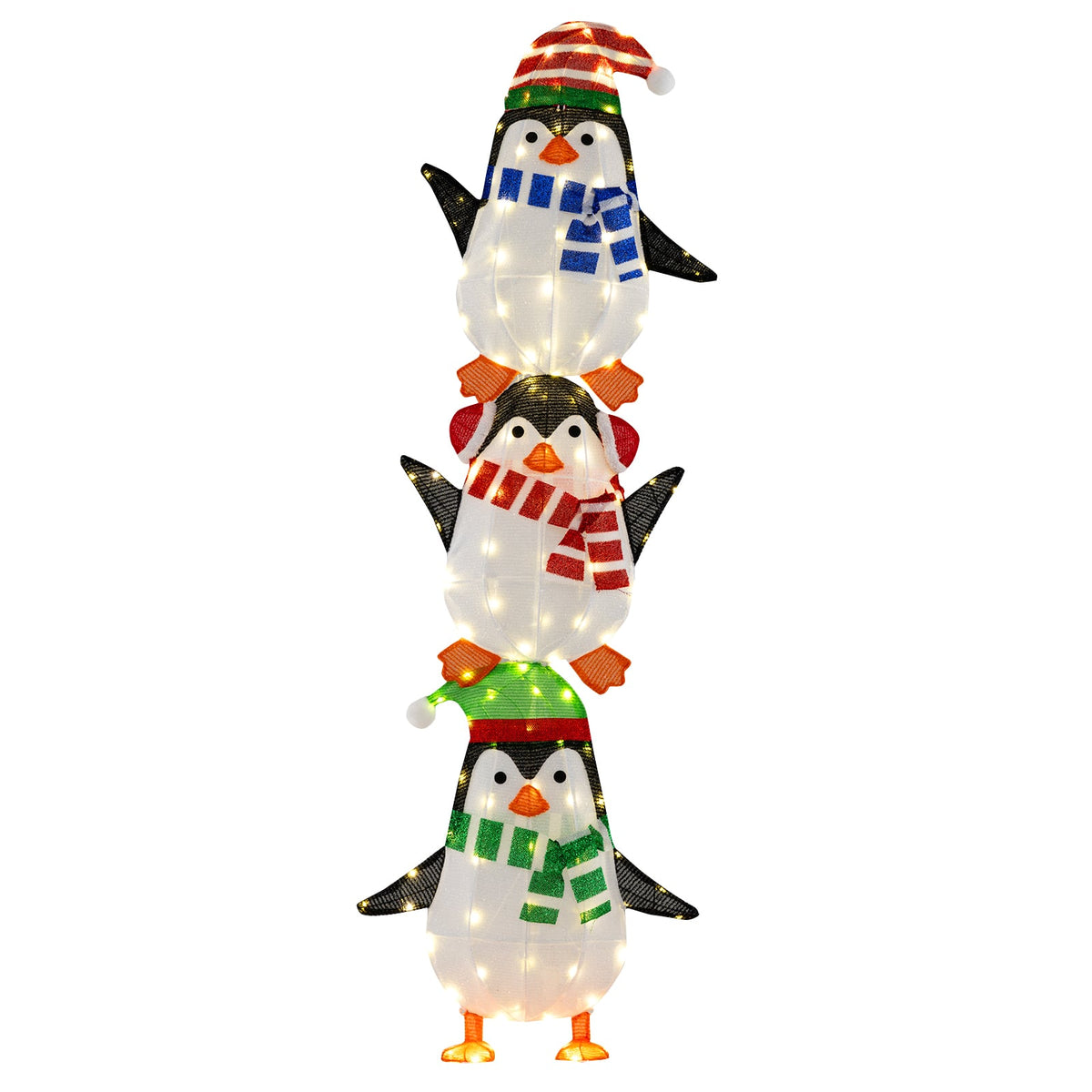 Lighted Penguins Decoration with Warm White Lights and Cute Hats-Christmas Decorations & Accessories-DECOROLALA