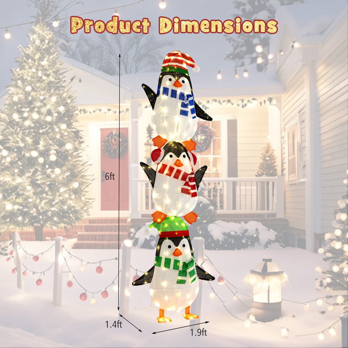 Lighted Penguins Decoration with Warm White Lights and Cute Hats-Christmas Decorations & Accessories-DECOROLALA