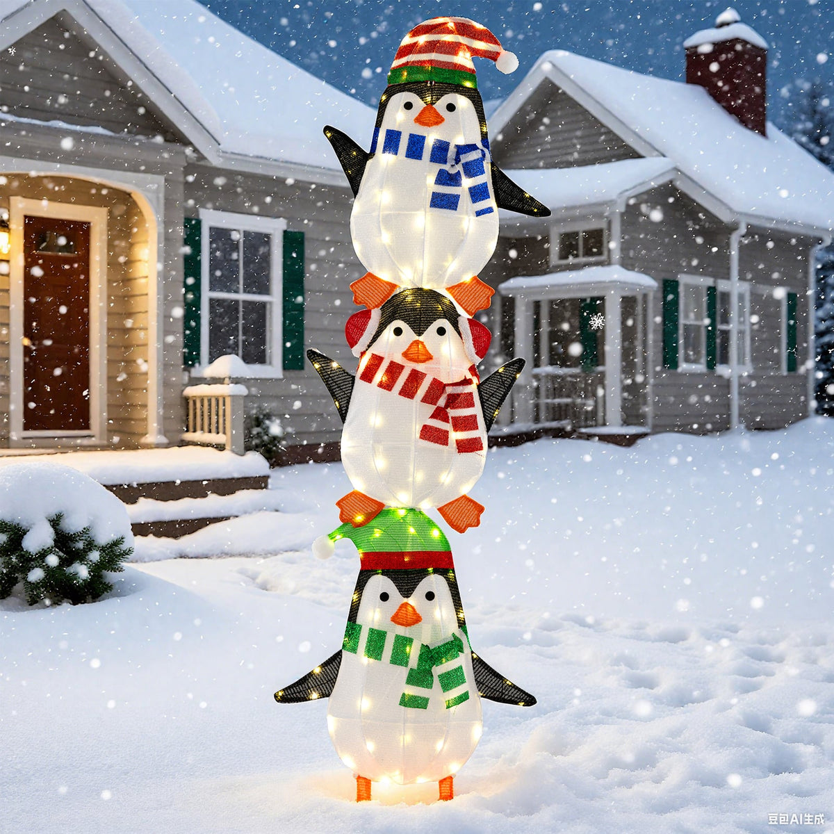 Lighted Penguins Decoration with Warm White Lights and Cute Hats-Christmas Decorations & Accessories-DECOROLALA