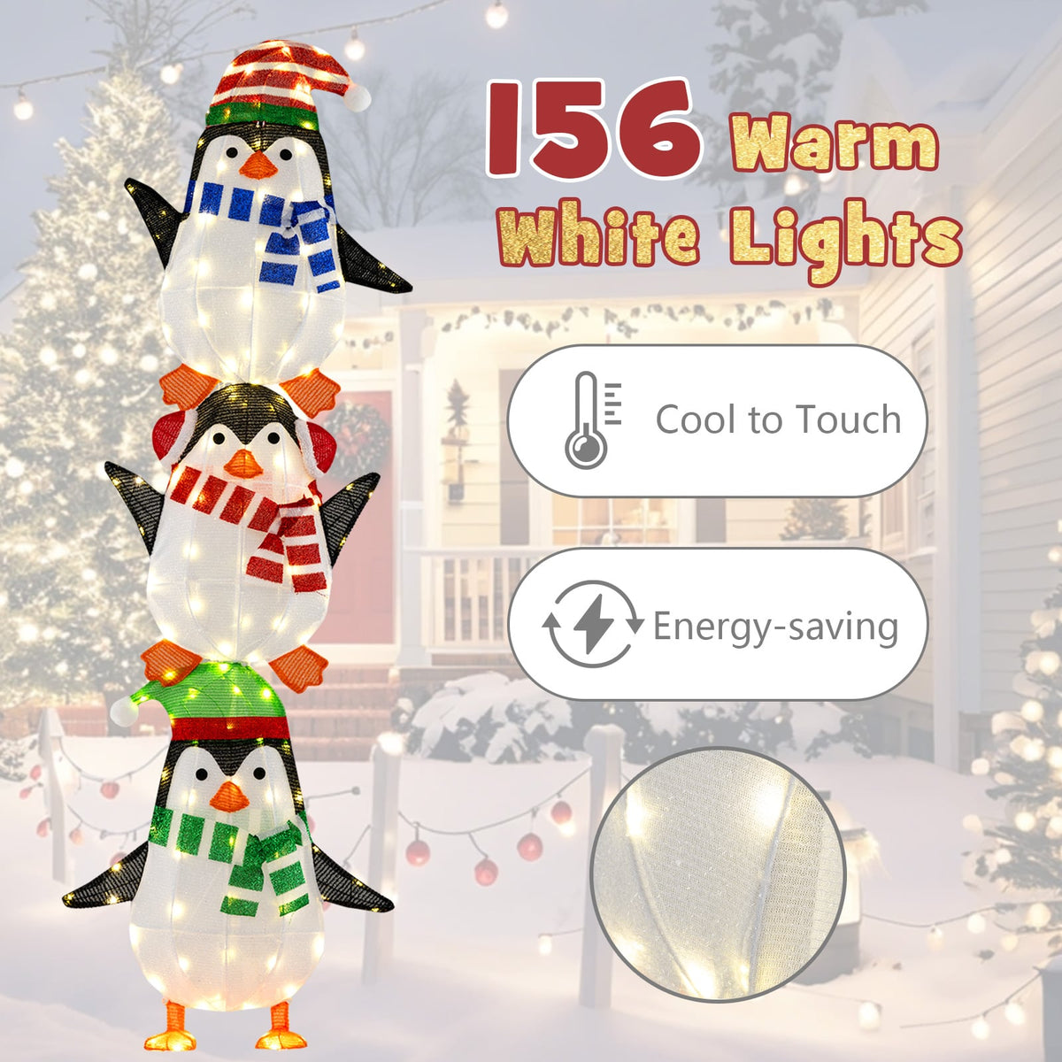 Lighted Penguins Decoration with Warm White Lights and Cute Hats-Christmas Decorations & Accessories-DECOROLALA