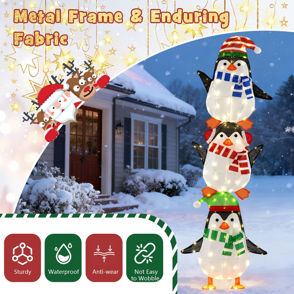 Lighted Penguins Decoration with Warm White Lights and Cute Hats-Christmas Decorations & Accessories-DECOROLALA