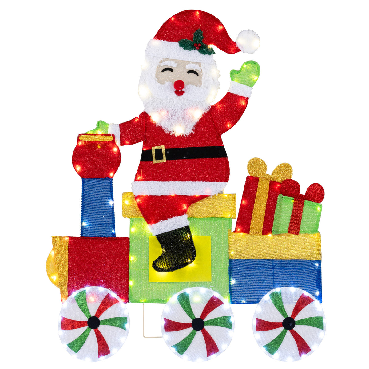 Lighted Santa on Train Christmas Decoration with LED Lights-Christmas Decorations & Accessories-DECOROLALA