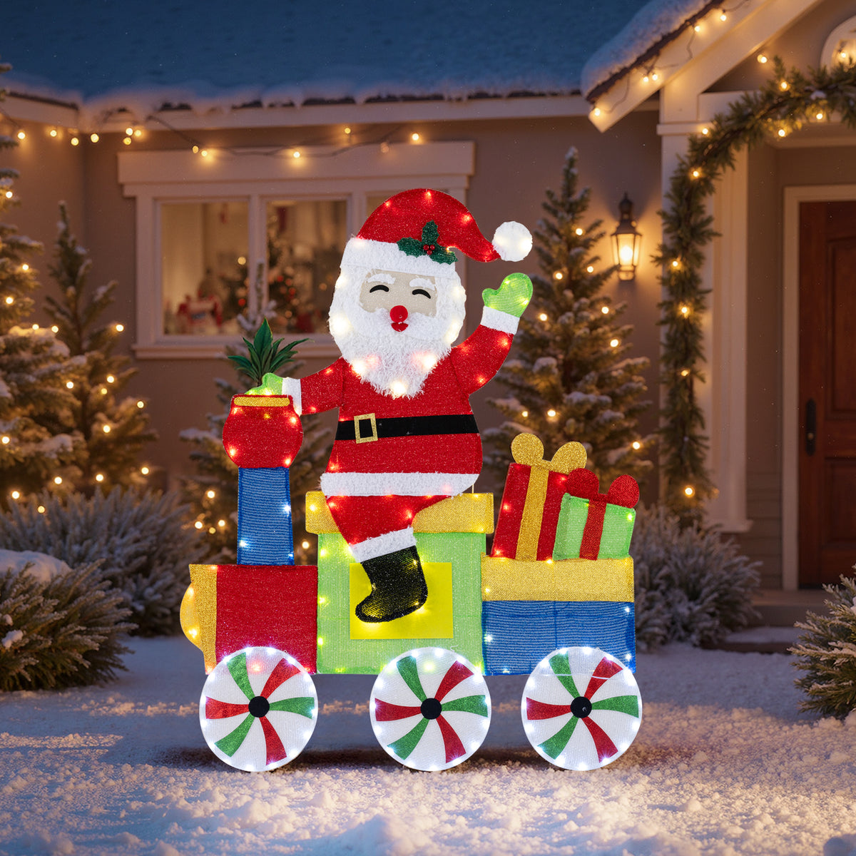 Lighted Santa on Train Christmas Decoration with LED Lights-Christmas Decorations & Accessories-DECOROLALA