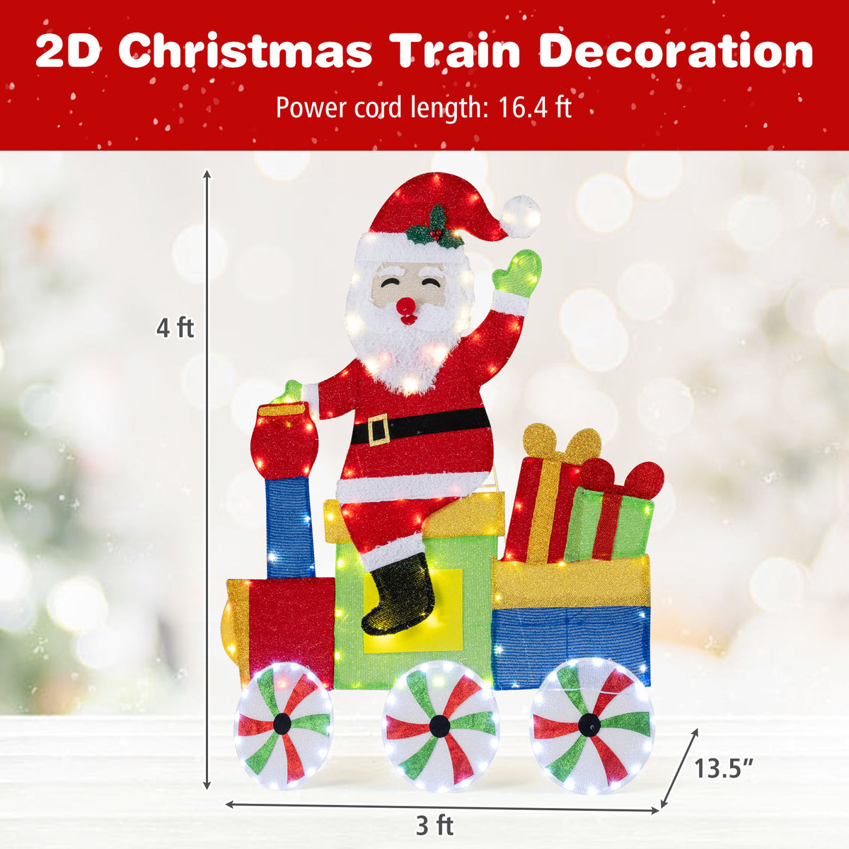 Lighted Santa on Train Christmas Decoration with LED Lights-Christmas Decorations & Accessories-DECOROLALA