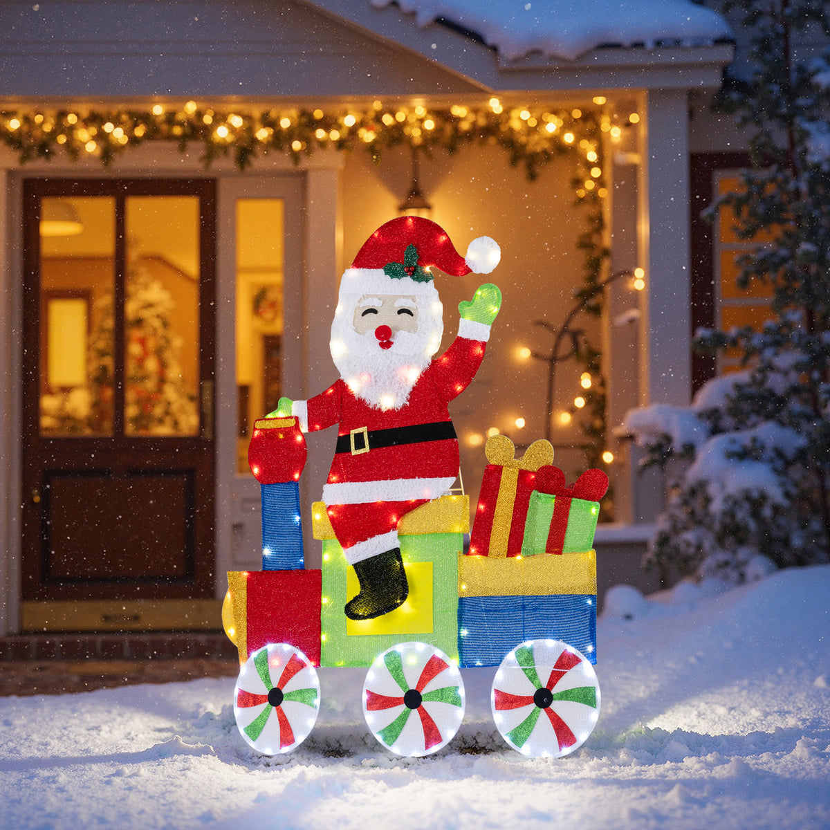 Lighted Santa on Train Christmas Decoration with LED Lights-Christmas Decorations & Accessories-DECOROLALA