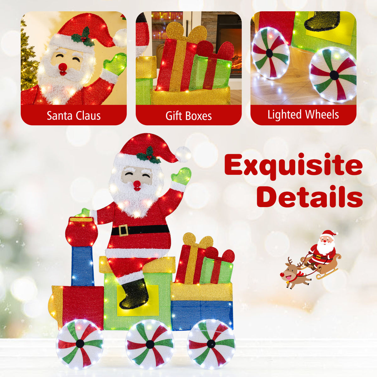 Lighted Santa on Train Christmas Decoration with LED Lights-Christmas Decorations & Accessories-DECOROLALA