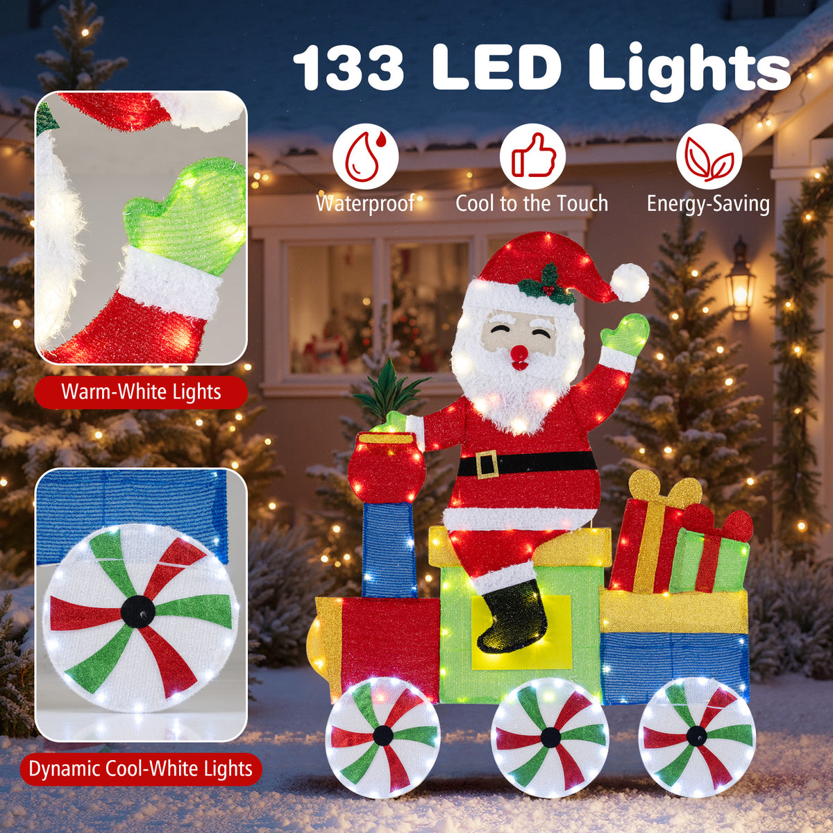 Lighted Santa on Train Christmas Decoration with LED Lights-Christmas Decorations & Accessories-DECOROLALA