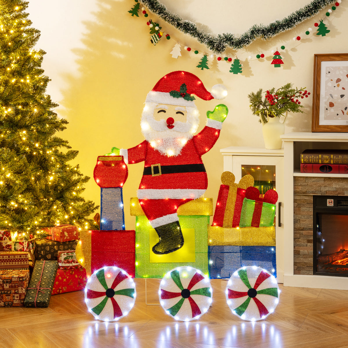 Lighted Santa on Train Christmas Decoration with LED Lights-Christmas Decorations & Accessories-DECOROLALA