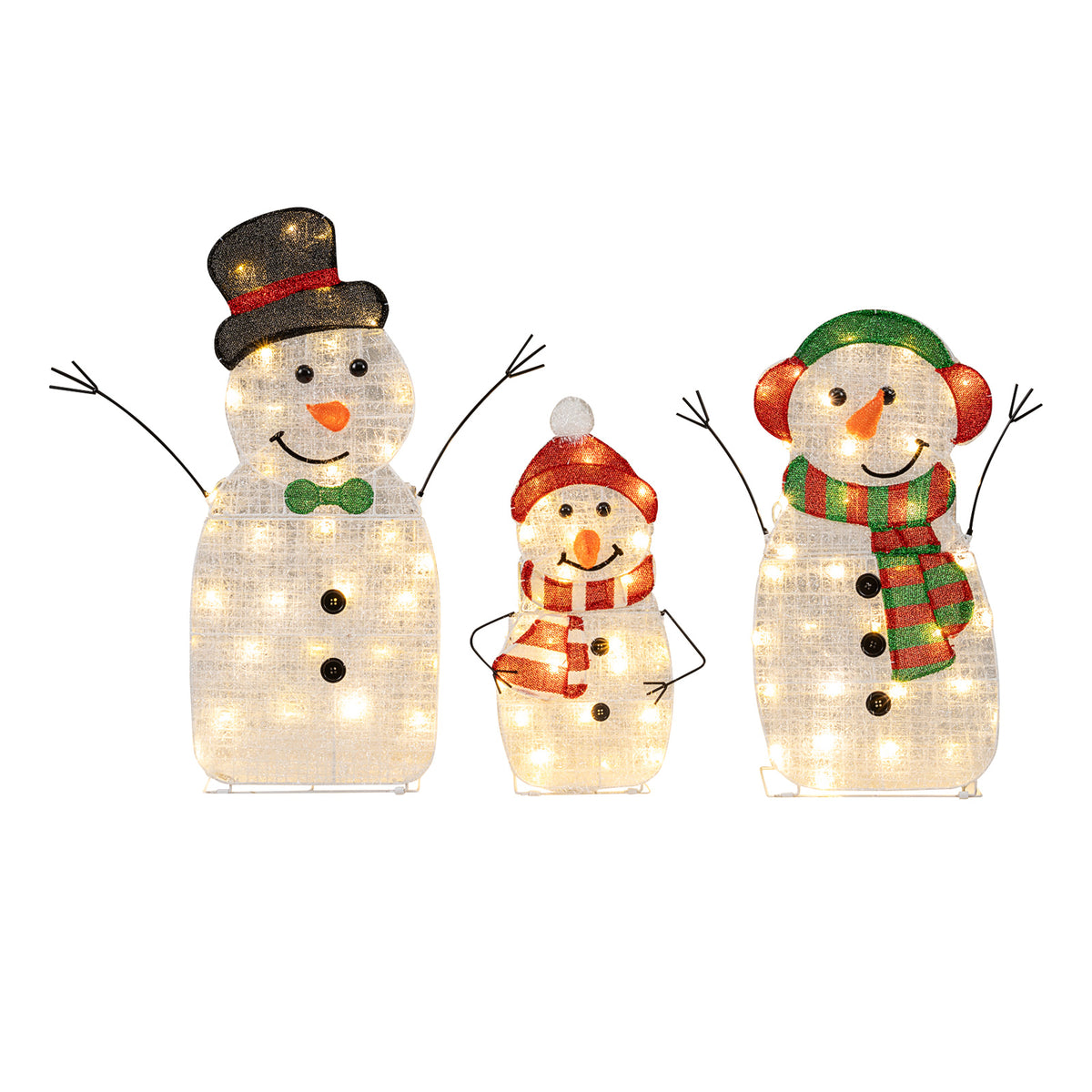 Lighted Snowman Family Christmas Decoration 3-Piece Pre-Lit 2D Snowman Set-Christmas Decorations & Accessories-DECOROLALA