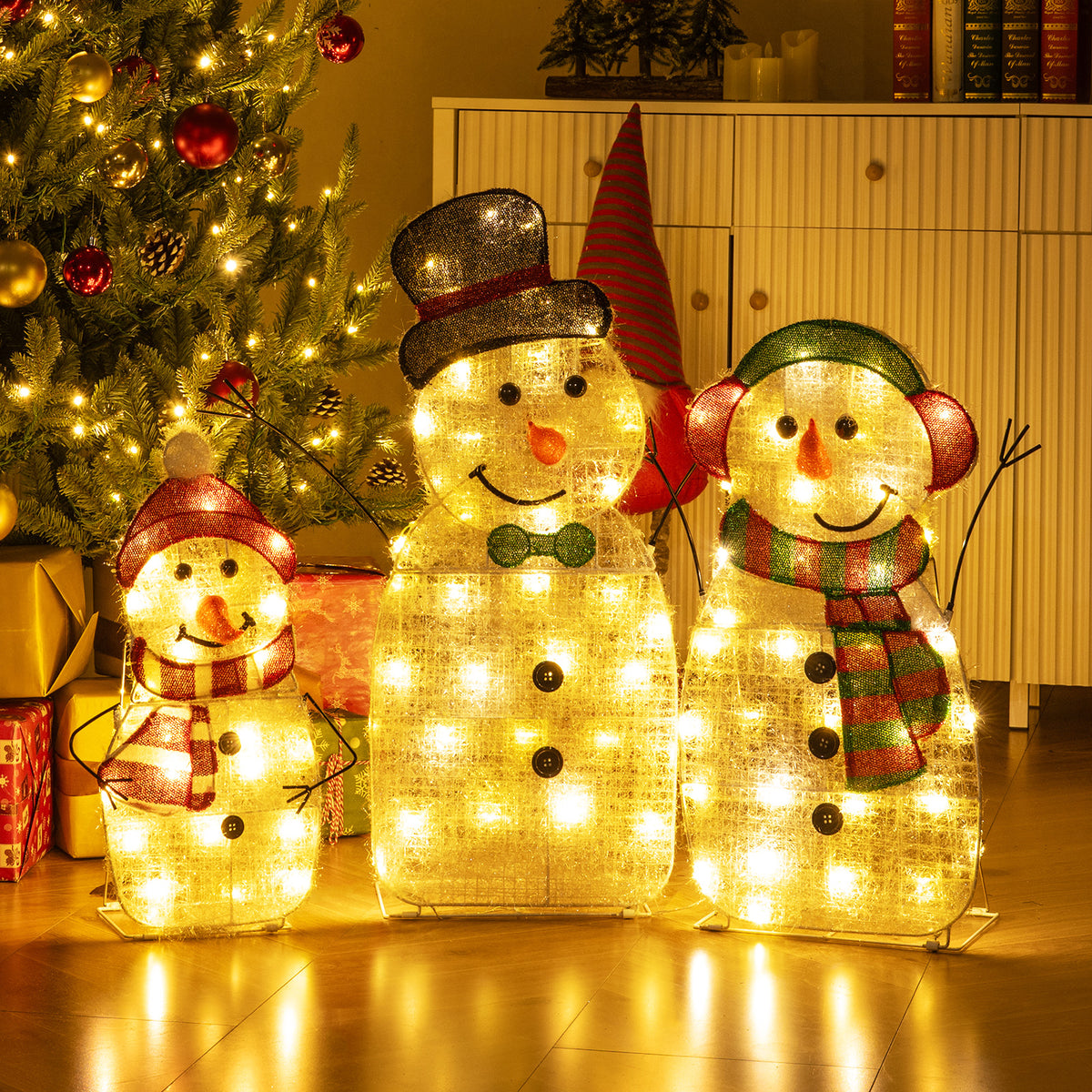 Lighted Snowman Family Christmas Decoration 3-Piece Pre-Lit 2D Snowman Set-Christmas Decorations & Accessories-DECOROLALA