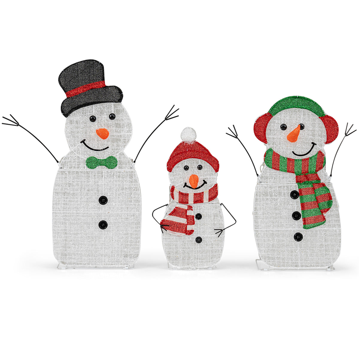Lighted Snowman Family Christmas Decoration 3-Piece Pre-Lit 2D Snowman Set-Christmas Decorations & Accessories-DECOROLALA