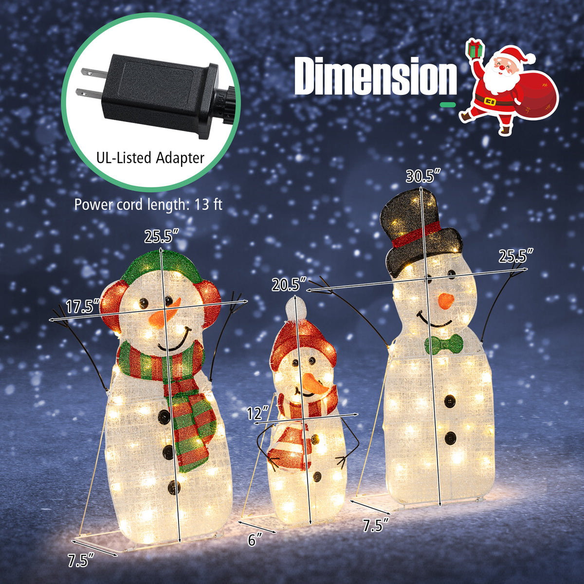 Lighted Snowman Family Christmas Decoration 3-Piece Pre-Lit 2D Snowman Set-Christmas Decorations & Accessories-DECOROLALA