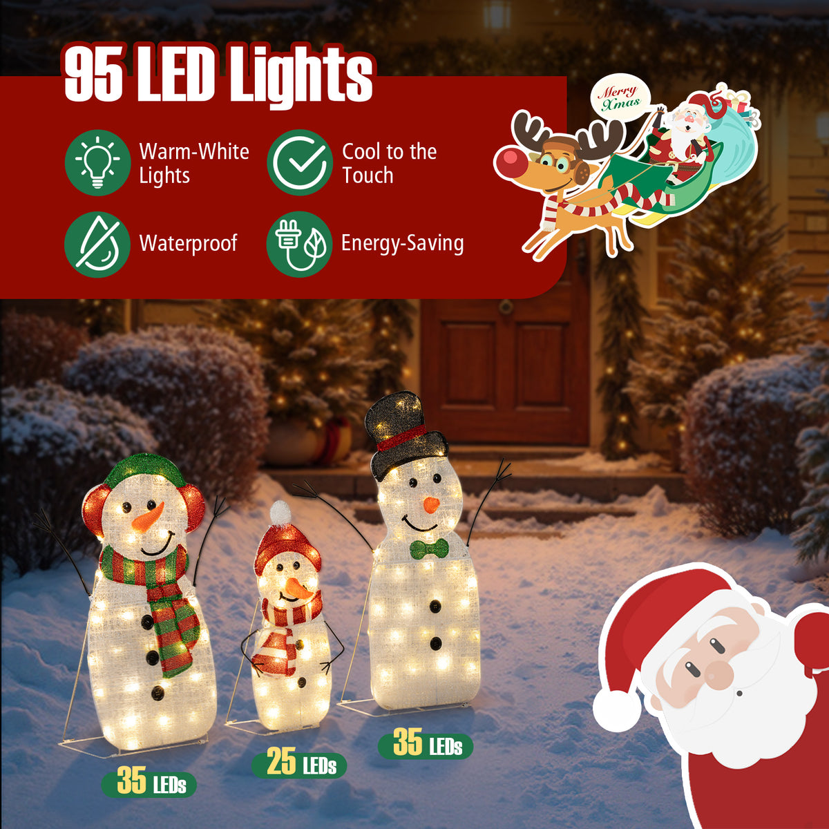 Lighted Snowman Family Christmas Decoration 3-Piece Pre-Lit 2D Snowman Set-Christmas Decorations & Accessories-DECOROLALA
