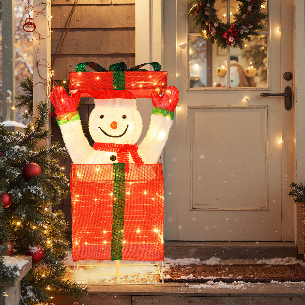 Lighted Snowman in Gift Box Christmas Decoration-Christmas Inflatables-DECOROLALA