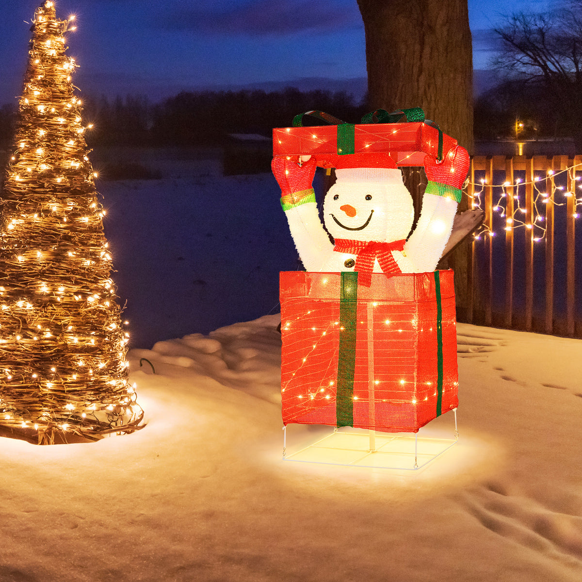Lighted Snowman in Gift Box Christmas Decoration-Christmas Inflatables-DECOROLALA