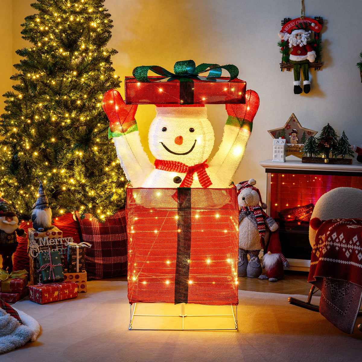 Lighted Snowman in Gift Box Christmas Decoration-Christmas Inflatables-DECOROLALA