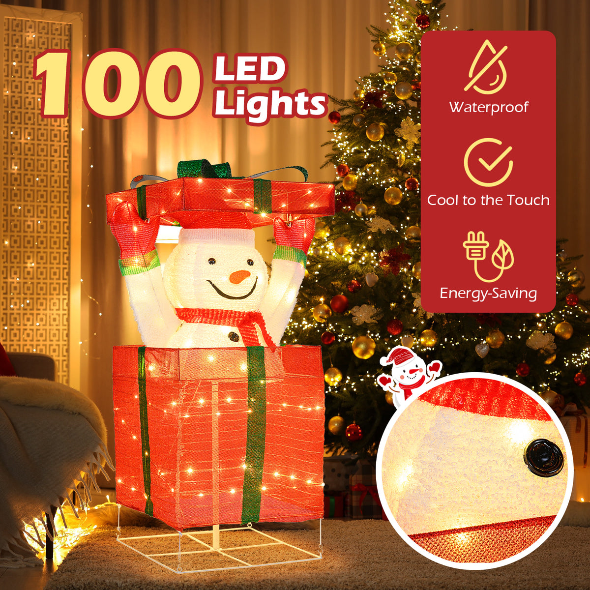 Lighted Snowman in Gift Box Christmas Decoration-Christmas Inflatables-DECOROLALA
