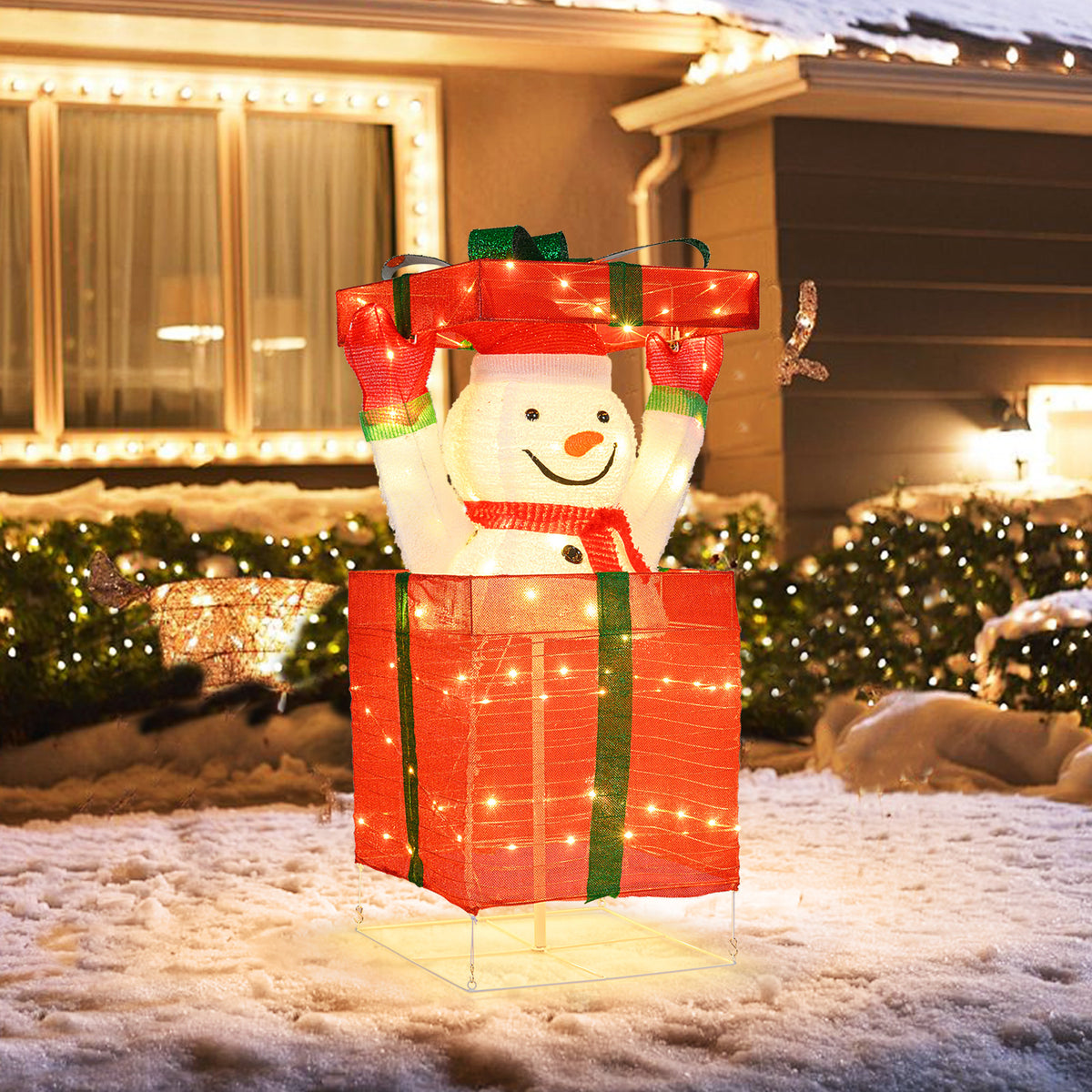 Lighted Snowman in Gift Box Christmas Decoration-Christmas Inflatables-DECOROLALA
