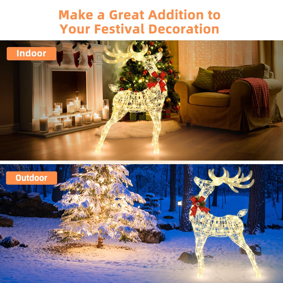 Lighted Standing Reindeer with Stakes for Christmas Decoration-Christmas Decorations & Accessories-DECOROLALA