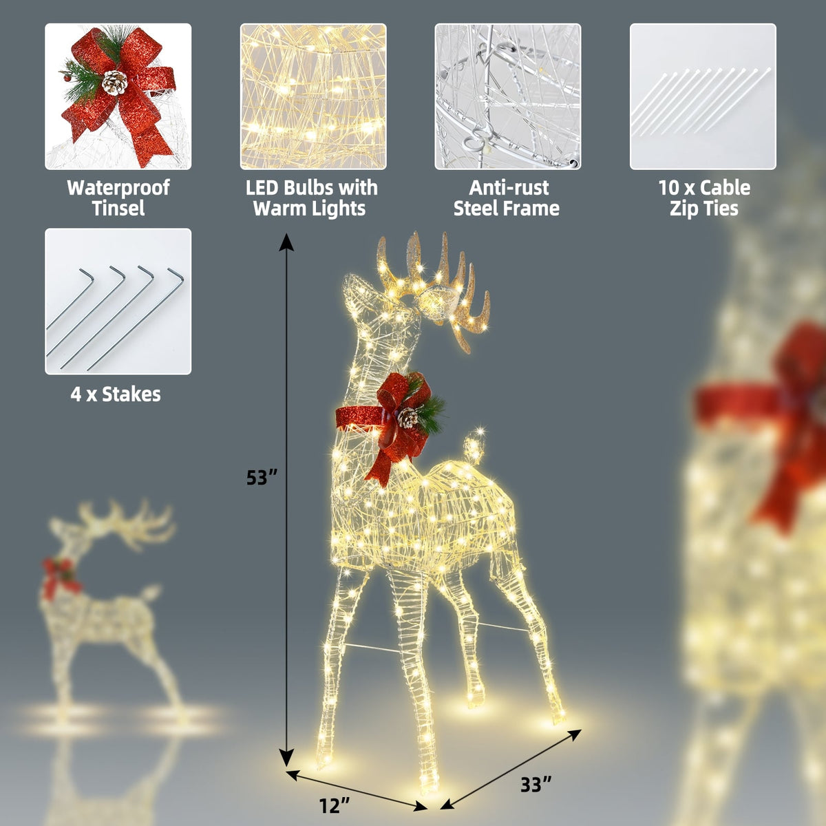 Lighted Standing Reindeer with Stakes for Christmas Decoration-Christmas Decorations & Accessories-DECOROLALA