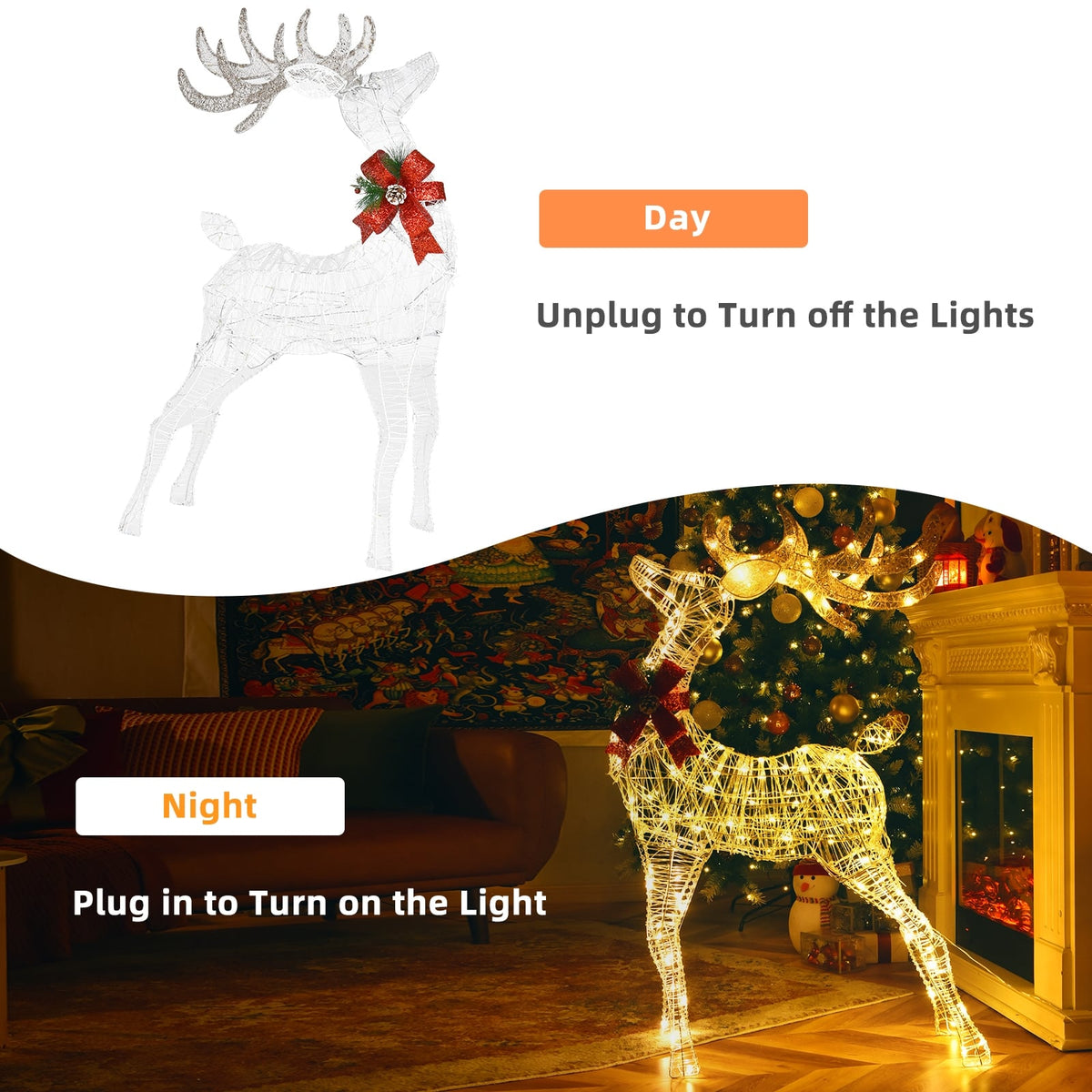 Lighted Standing Reindeer with Stakes for Christmas Decoration-Christmas Decorations & Accessories-DECOROLALA
