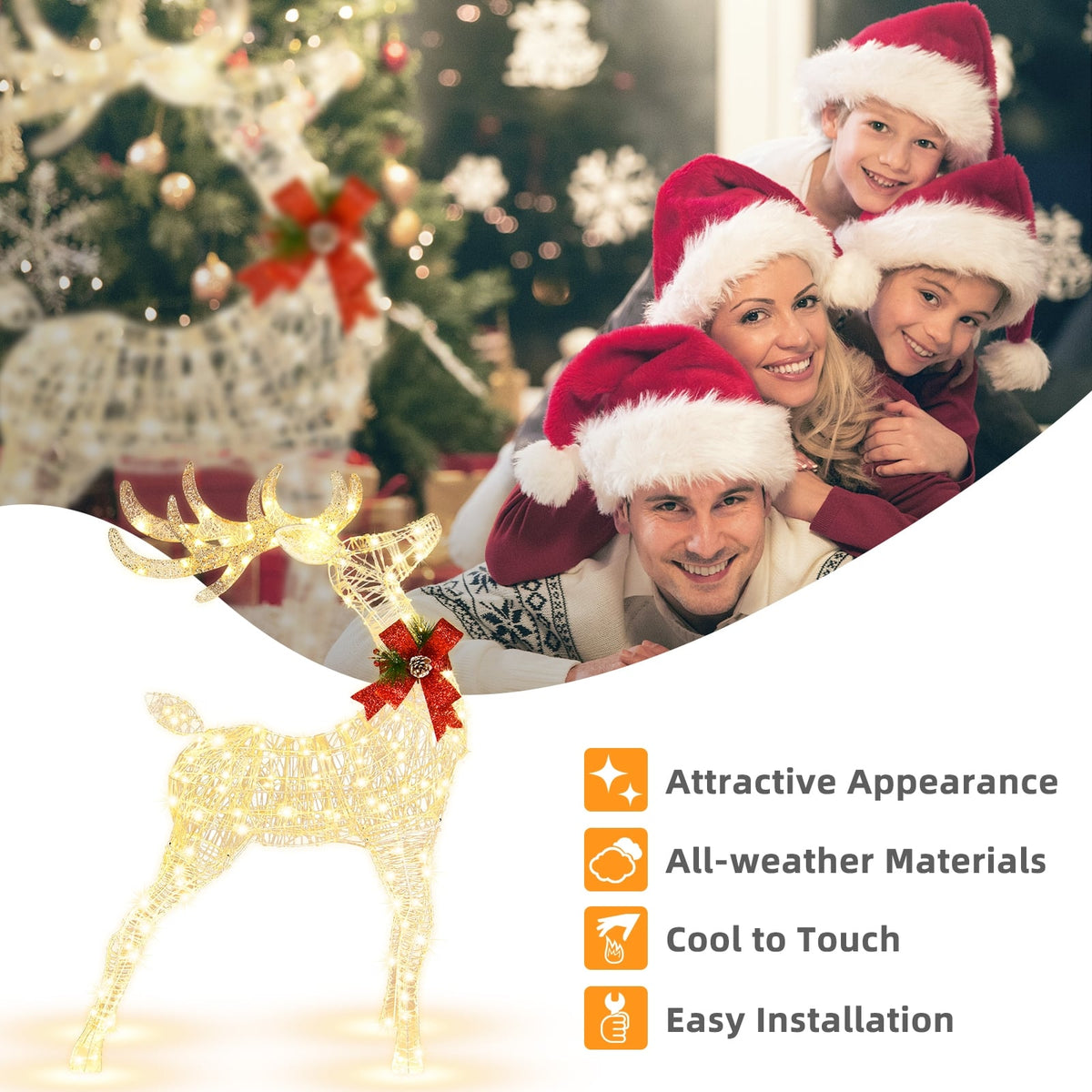 Lighted Standing Reindeer with Stakes for Christmas Decoration-Christmas Decorations & Accessories-DECOROLALA