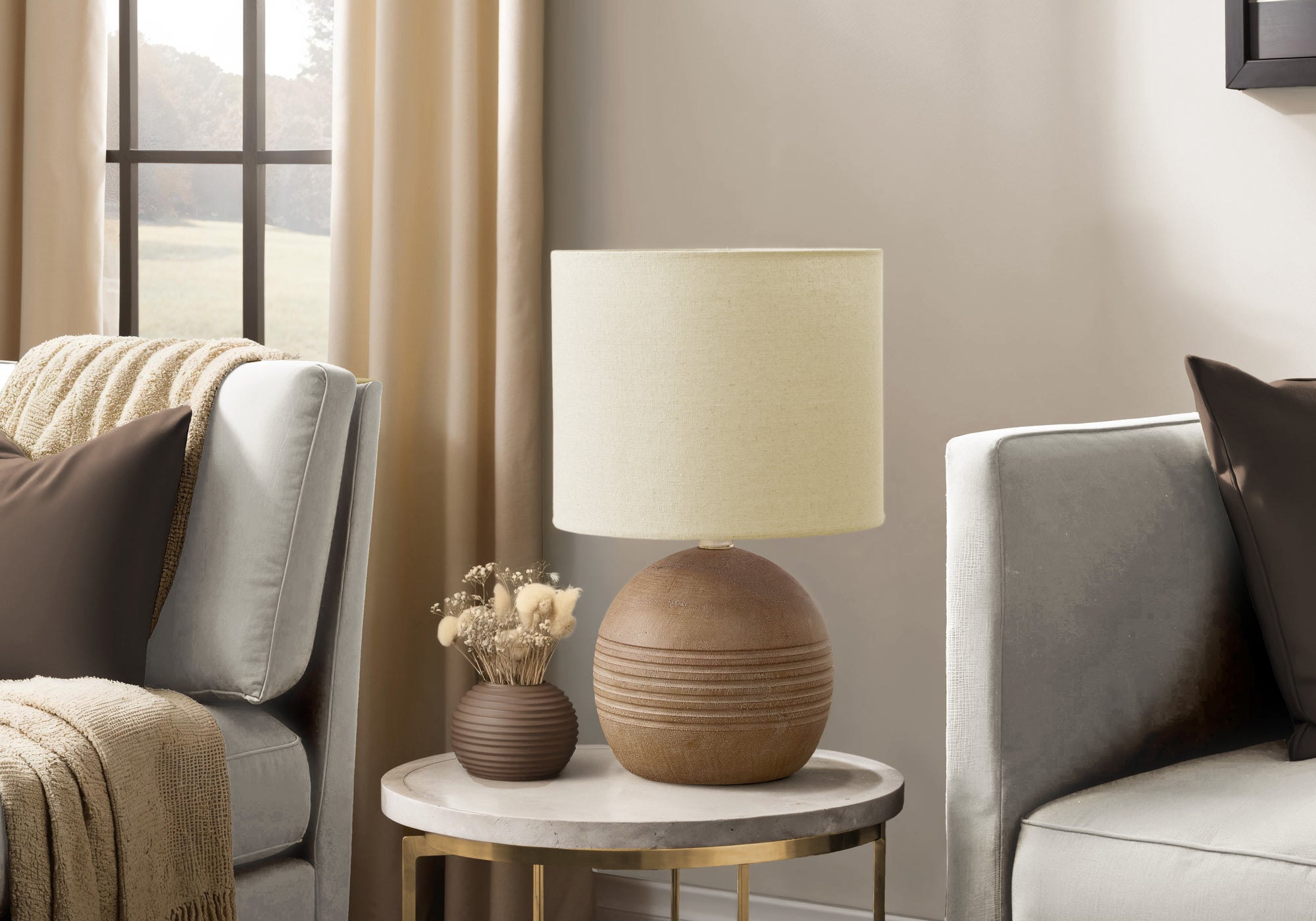 Lighting - 15"H Table Lamp Ivory Resin / Beige Shade-Table-DECOROLALA