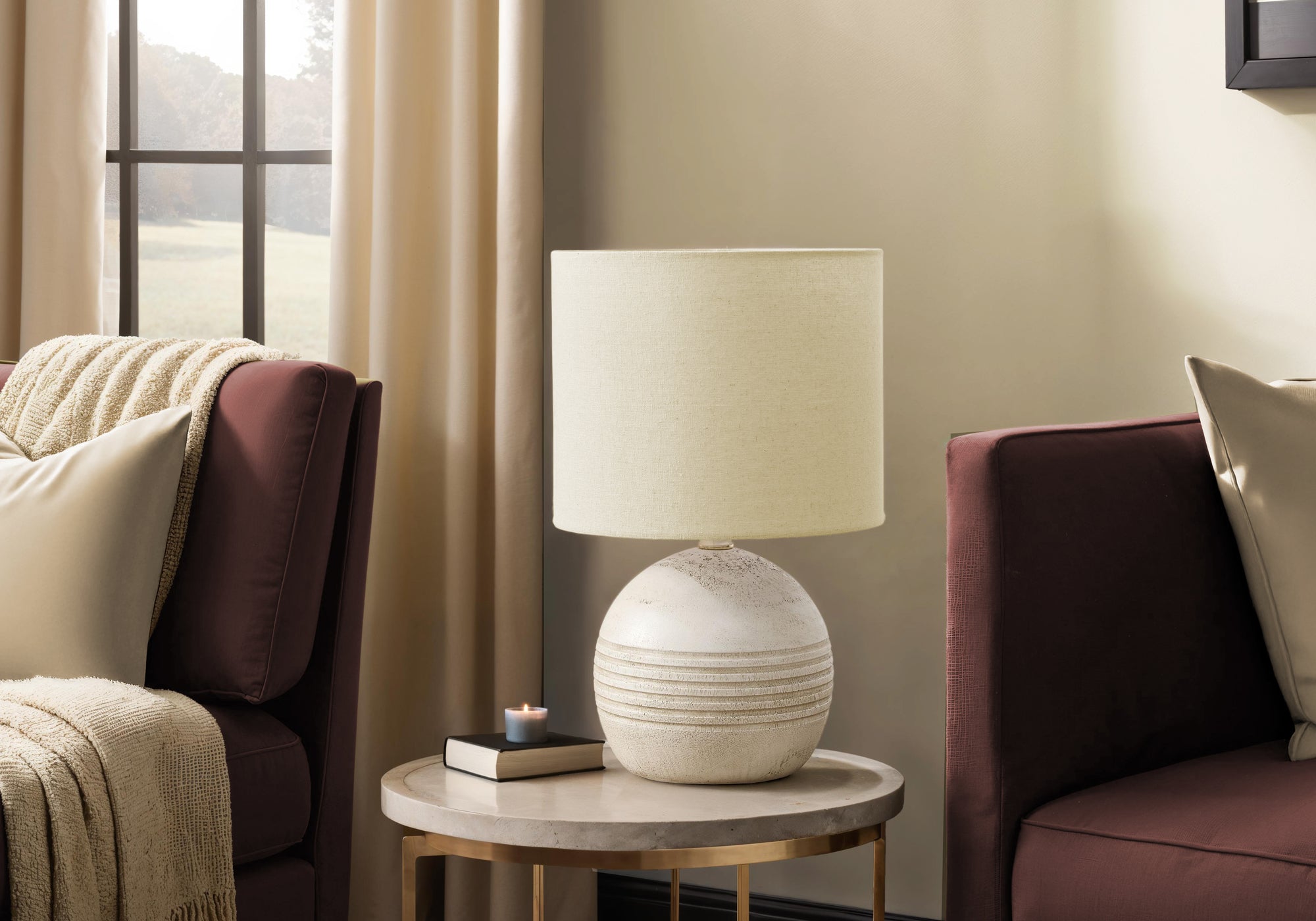 Lighting - 15"H Table Lamp Ivory Resin / Beige Shade-Table-DECOROLALA
