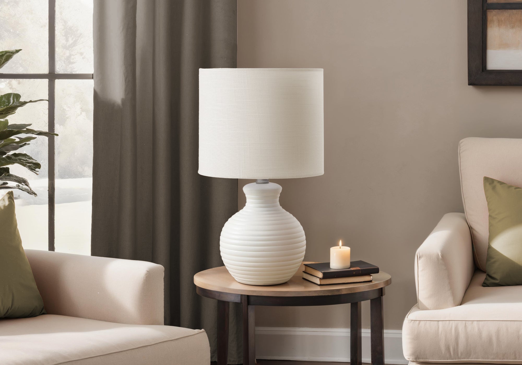 Lighting - 16"H Table Lamp White Resin / Ivory Shade-Table-DECOROLALA