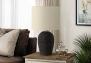 Lighting - 17"H Table Lamp Black Rattan / Beige Shade-Table-DECOROLALA