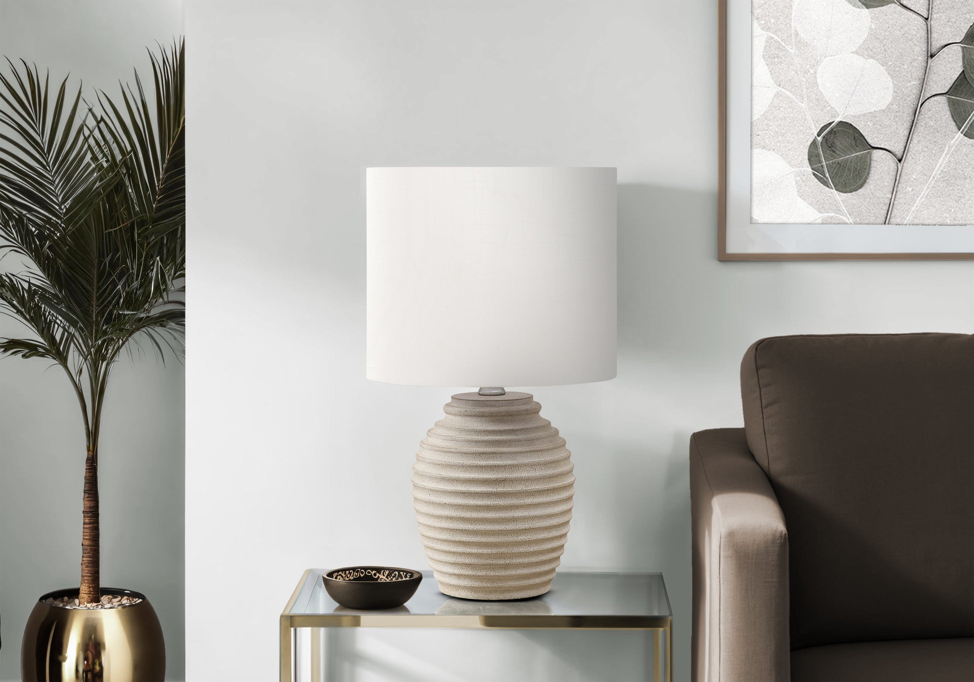 Lighting - 17"H Table Lamp Black Resin / Ivory Shade-Table-DECOROLALA