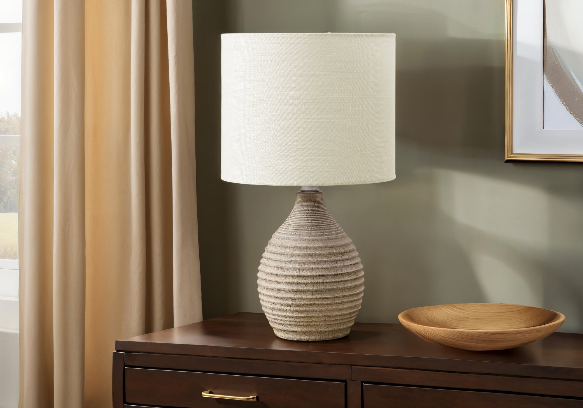 Lighting - 17"H Table Lamp Brown Resin / Ivory Shade-Table-DECOROLALA