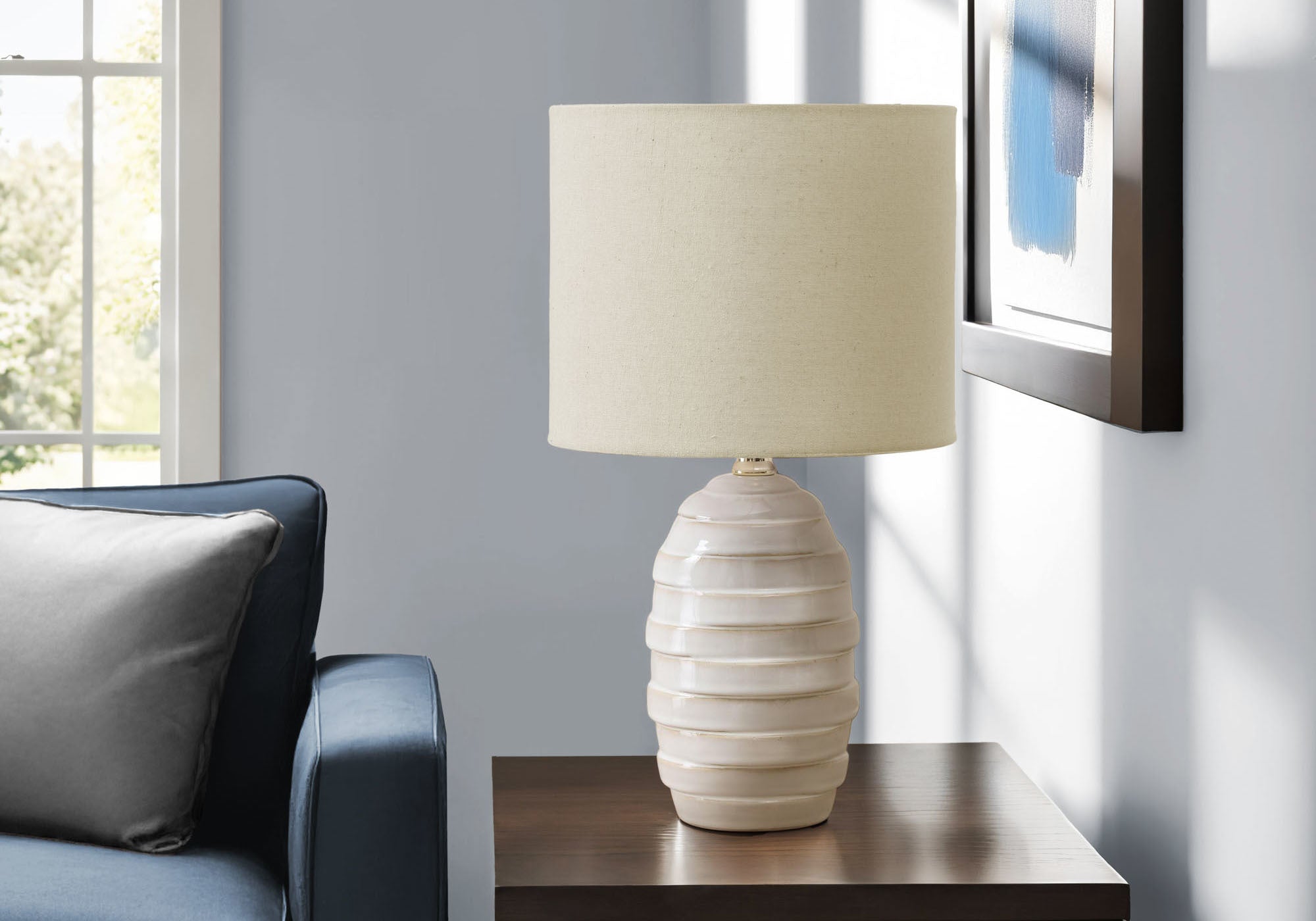 Lighting - 17"H Table Lamp Ivory Ceramic / Beige Shade-Table-DECOROLALA