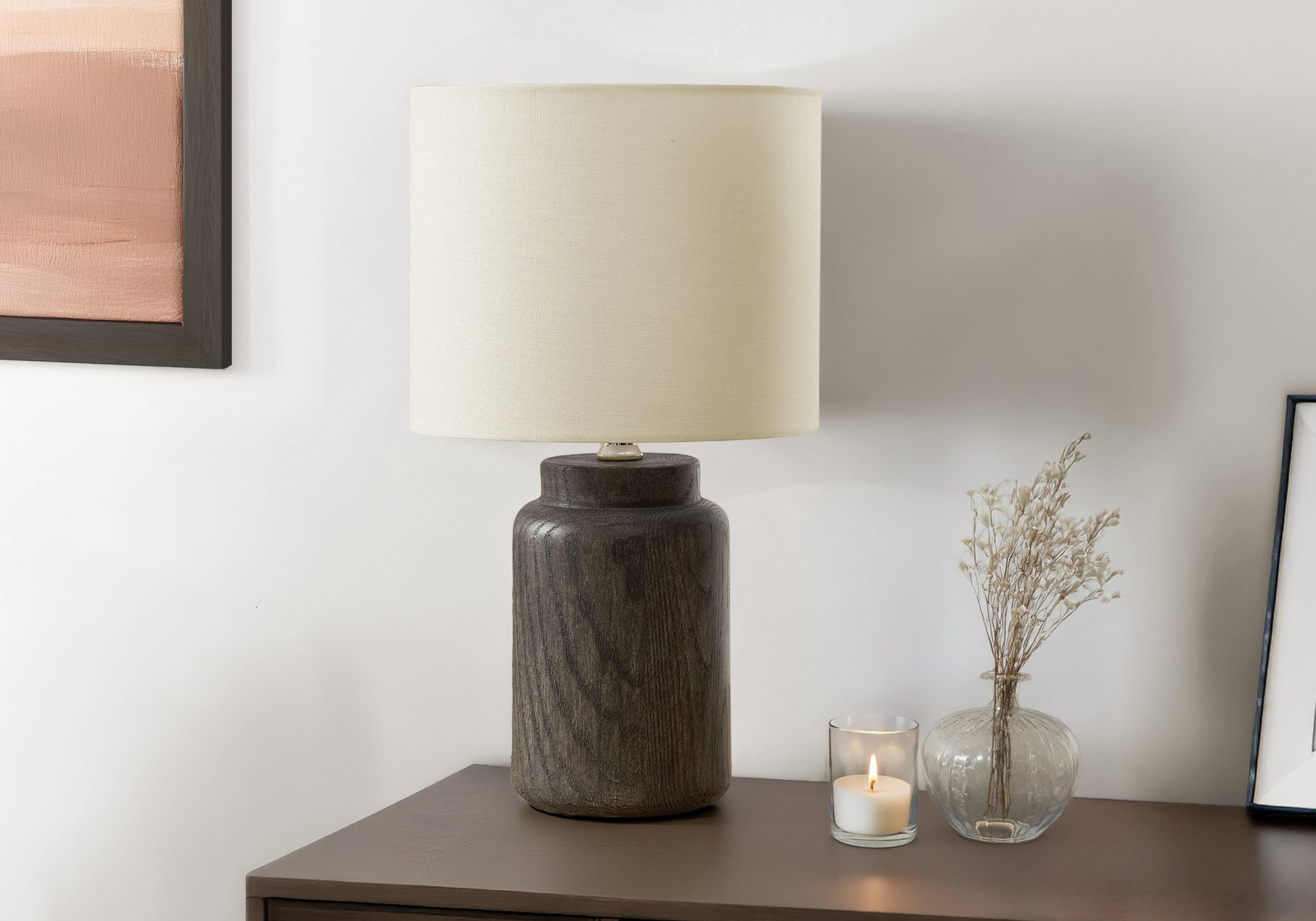 Lighting - 17"H Table Lamp Taupe Resin / Ivory Shade-Table-DECOROLALA