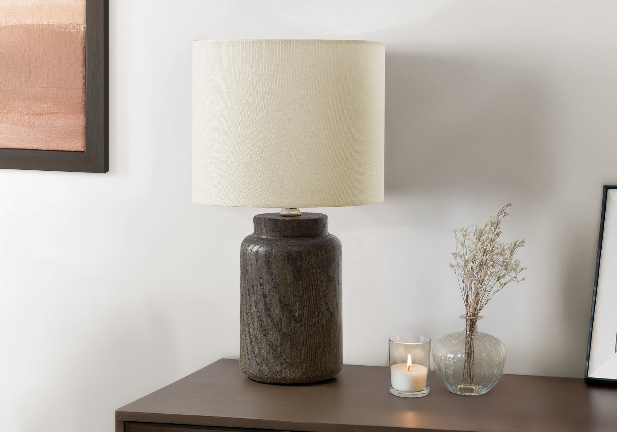 Lighting - 17"H Table Lamp Taupe Resin / Ivory Shade-Table-DECOROLALA