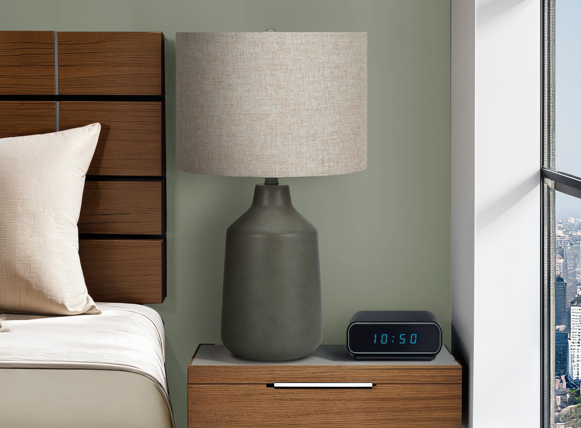 Lighting - 24"H Table Lamp Black Concrete / Grey Shade-Table-DECOROLALA