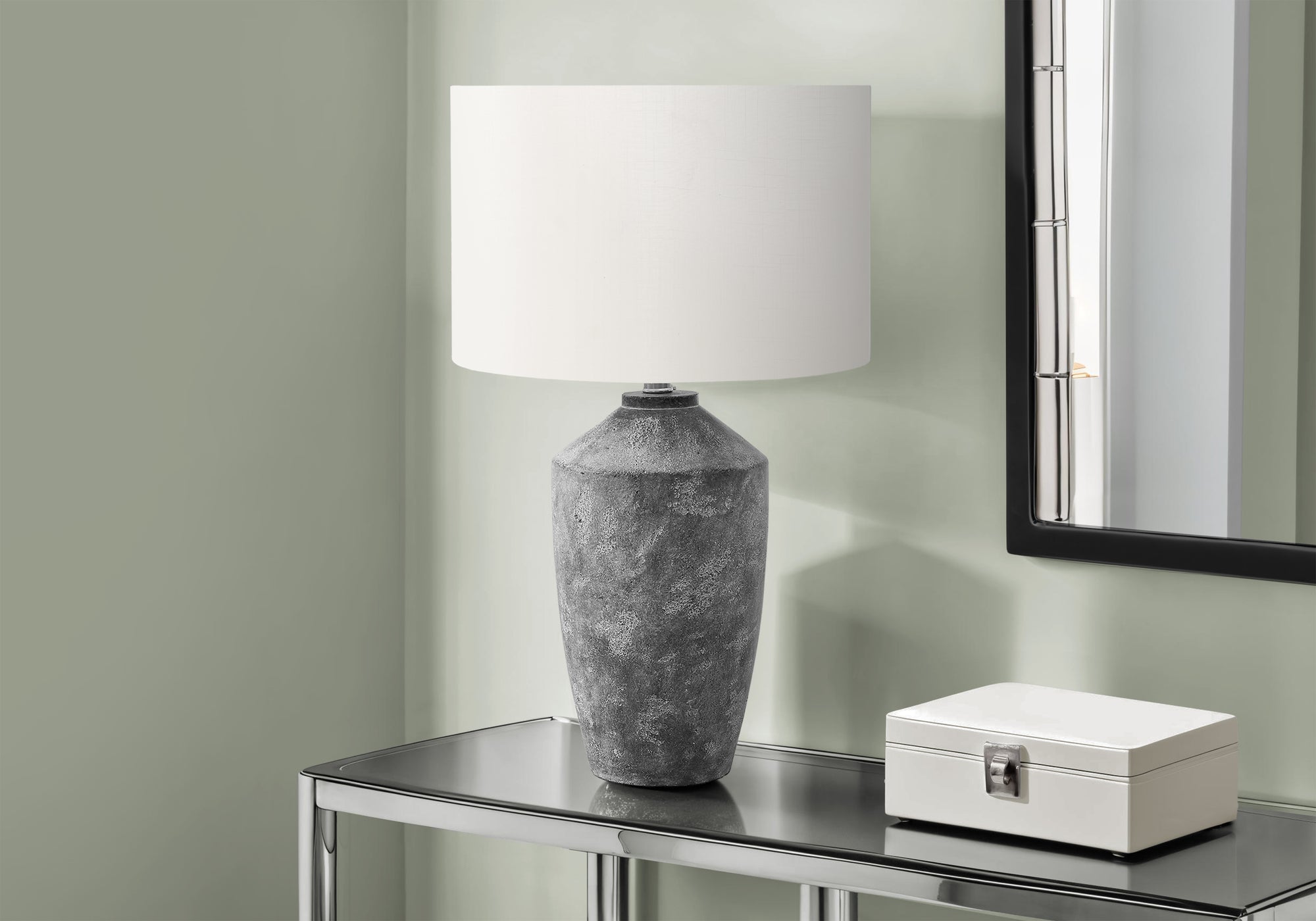 Lighting - 25"H Table Lamp Blue Concrete / Ivory Shade-Table-DECOROLALA