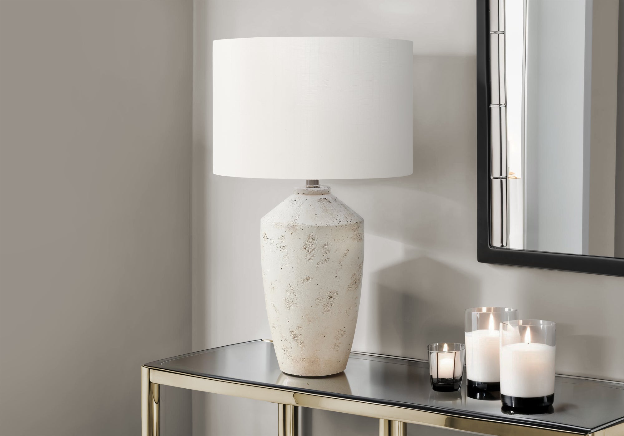 Lighting - 25"H Table Lamp Blue Concrete / Ivory Shade-Table-DECOROLALA
