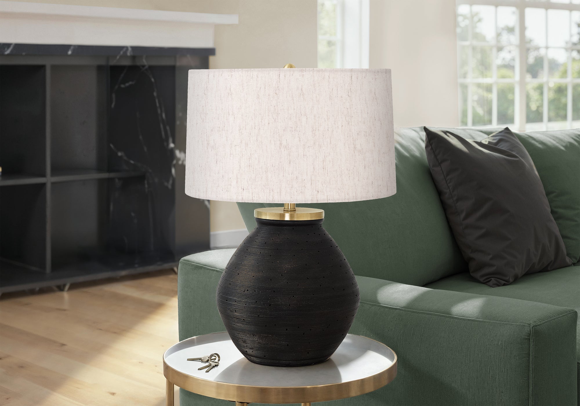 Lighting - 25"H Table Lamp Cream Concrete / Beige Shade-Table-DECOROLALA