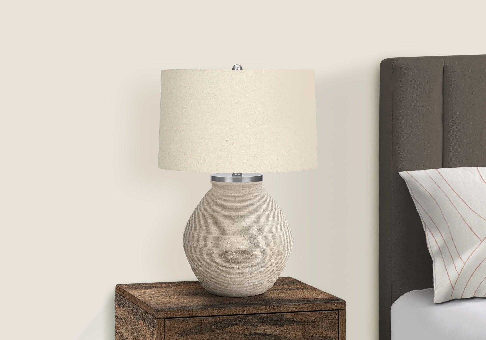 Lighting - 25"H Table Lamp Cream Concrete / Beige Shade-Table-DECOROLALA